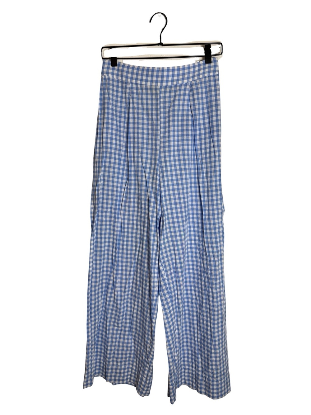 Lulus Delphine Blue and White Gingham High Waist Wide Leg Pants Pleated